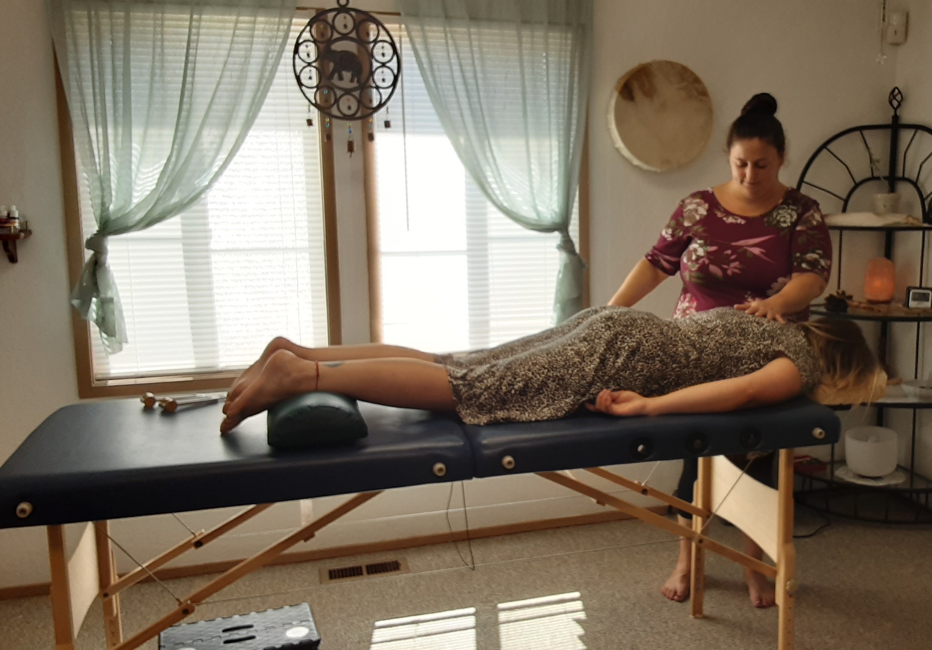 Brynna practicing hands-on energy healing